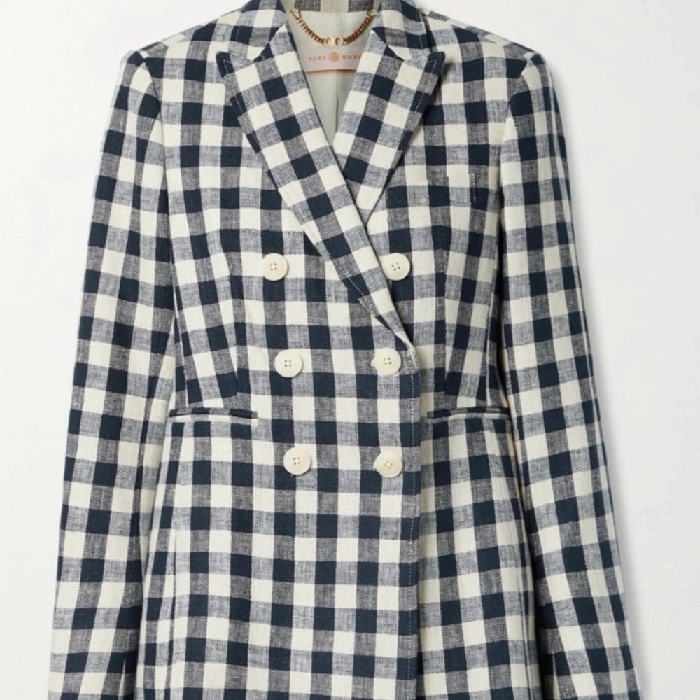 Tory Burch Navy and White Checkered Blazer